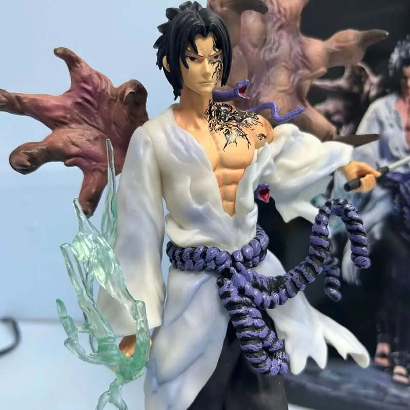 30cm  Naruto Peripheral Figurines Uchiha Sasuke Battle Sasuke Scenes Iron Curtain Sasuke Boxed Model Ornaments