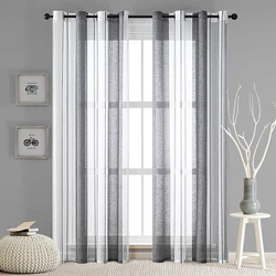 Broad Striped Sheer Curtains for Bedroom Living Room Beige Tulle Curtains for the Room Kitchen Window Treatments Drapes