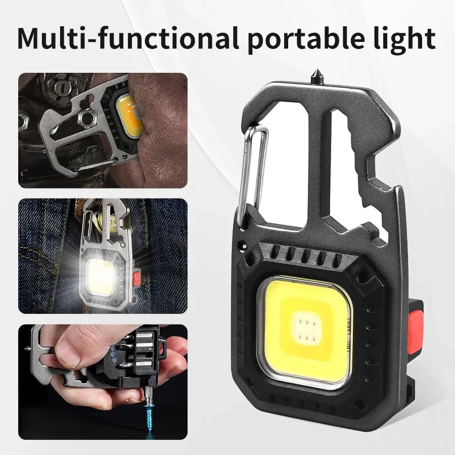  Ultra Small Mini LED Light Rechargeable Keychain Light Outdoor Camping COB Work Light Portable Pocket Wrench Screwdriver 
