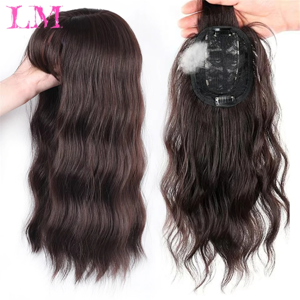 LM Black Brown Bangs Clip in Hair Extensions Wave Hair Clip Synthetic Wigs Overhead Invisible Replacement Cover White Hair