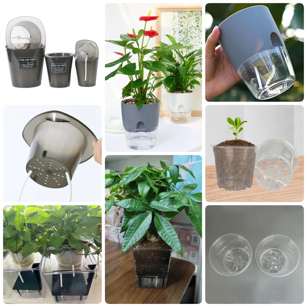 4 Types of Self-watering Flowerpot Home Garden Round/Square Planter  Automatic Water Absorption Plant Pot Hydroponic Flowerpot