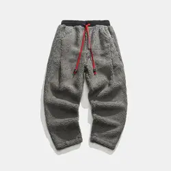 2023 Winter New Men Solid Color Fleece Pants Male Vintage Fashion Thick Oversized Harem Pants Men Lamb Wool Warm Trousers