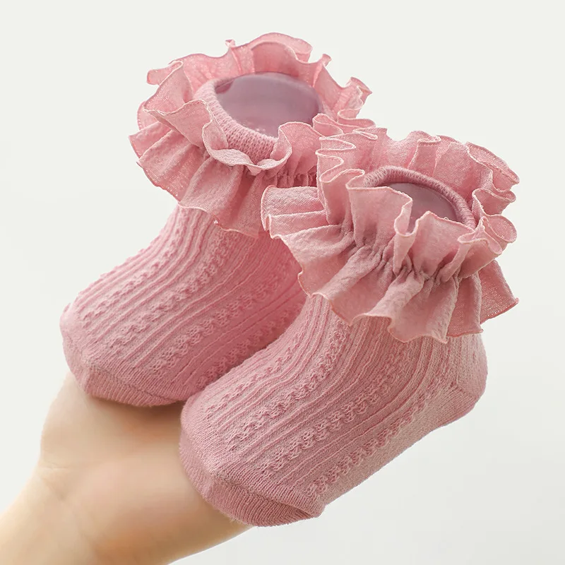 

New Cute Kids Sock Newborn Toddlers Girls Ruffled Socks Frilly Cotton Ankle Baby Socks with Lacework Decoration