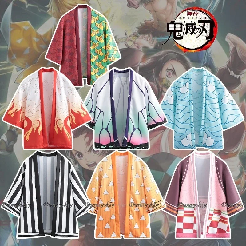 Anime Cosplay Costume, Demon Slayer, Everak, Kimetsu No Yaiba, Haori Kimono, Agatsuma Zenitsu, Kochou, ShISA, Bu, Summer Coat Shirt, Tralike