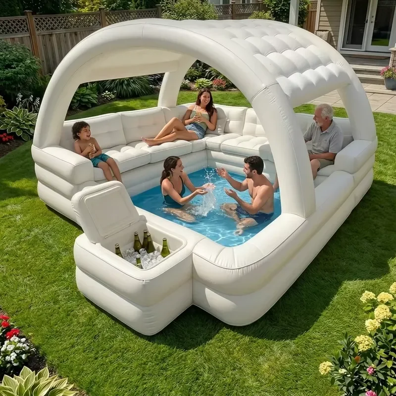 2026 Newly Designed Commercial Grade PVC Inflatable Awning Sofa for Swimming Pool Leisure and Entertainment Use Outdoor