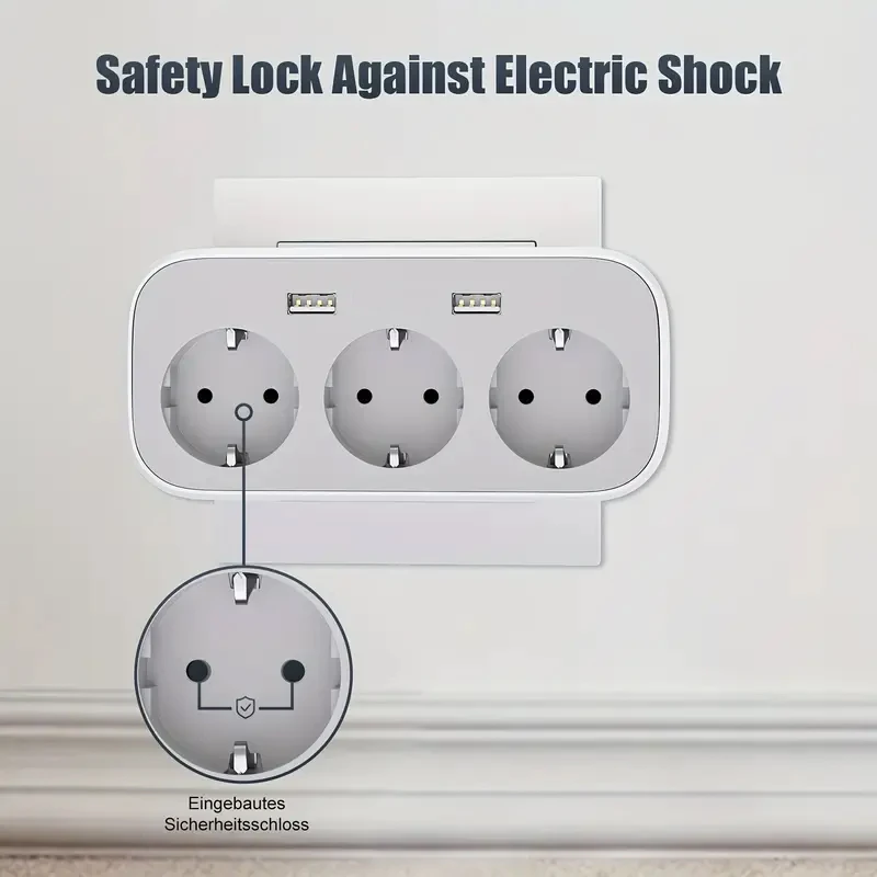 Standard European Standard Multi-Function Extender with 3AC 2USB, 4000W High Power, More Safety, Suitable for Bedroom, Living Ro