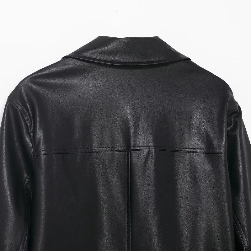 Willshela Damska Moda PU Czarne Jednorzędowe Kurtki Vintage z Klapami Długie Rękawy Eleganckie Stroje Damskie