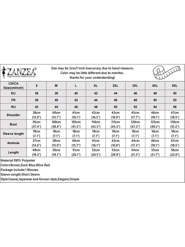 ZANZEA Damska szyfonowa bluzka Elegancka koszula z krótkim rękawem 2024 Letnia koreańska moda Solidne topy Tunika Luźna falbana Hem Blusa