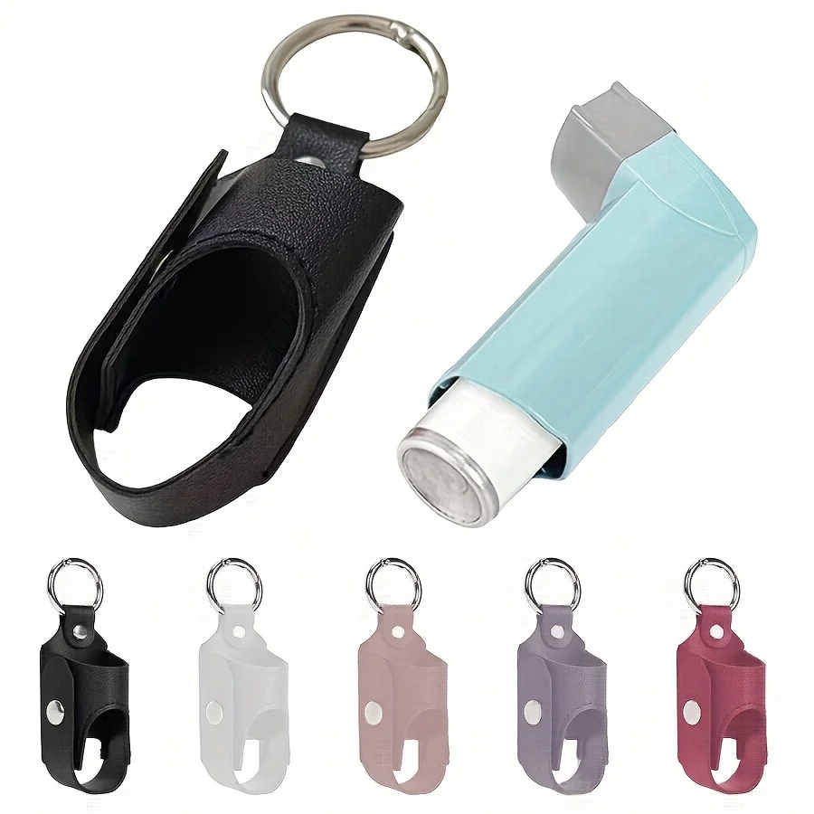 Inhaler Storage Case,Portable Inhaler Spacer Holder PU Leather Protective Case Keychain,Inhaler Storage Solution Sleeve Bag