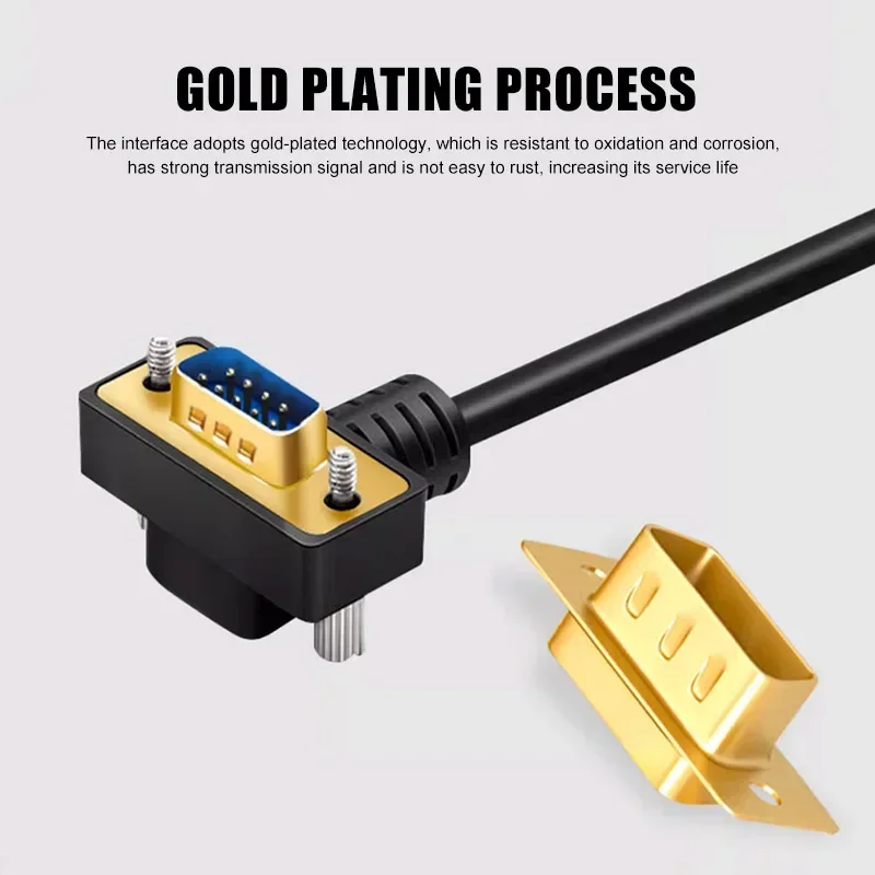 Gold-plated Elbow DB9 Data Cable Eblow 270/90 Degrees Com RS232 Serial Port Connection Line 9Pin Male to Female Extension Cord