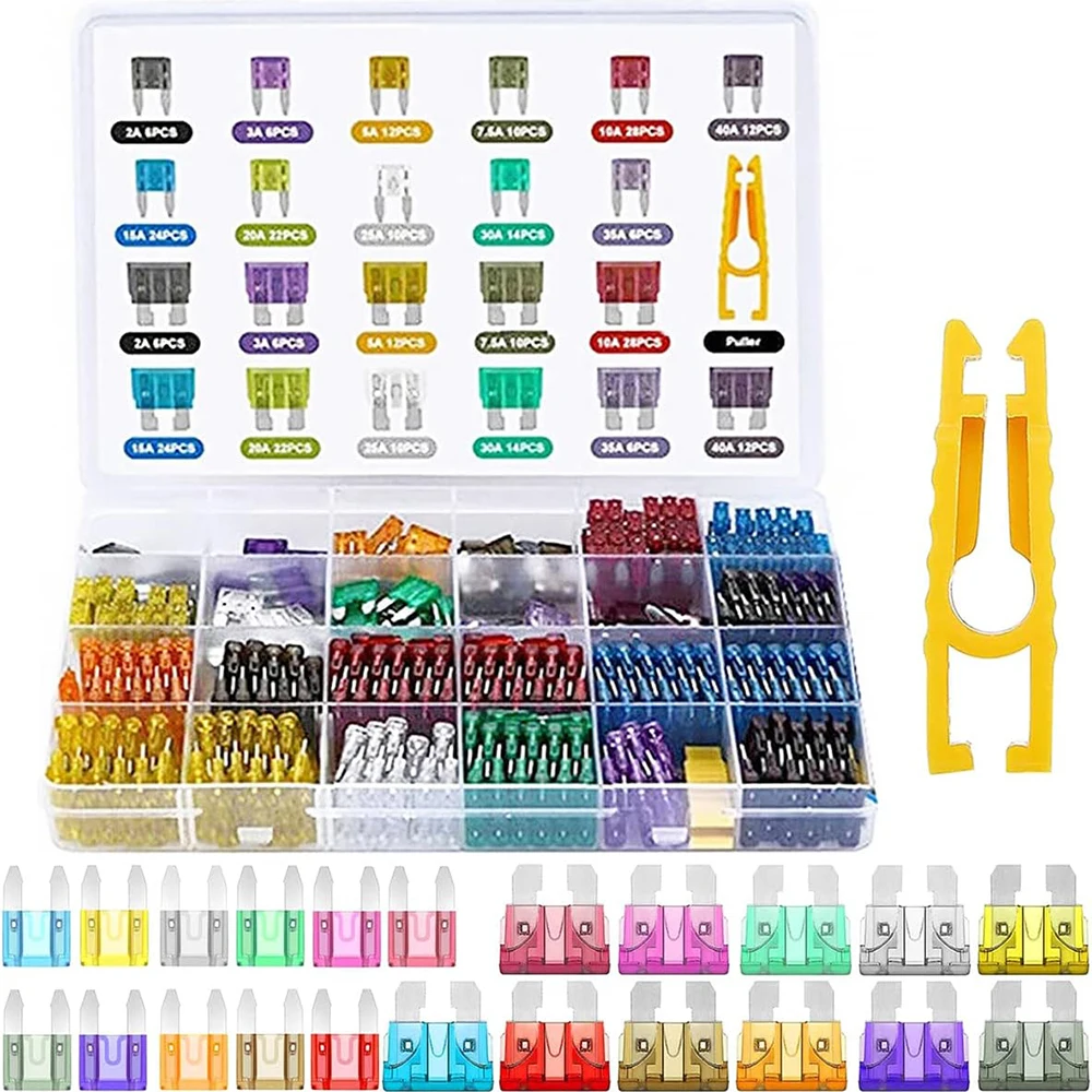 300Pcs Standard Mini Blade car Fuses Assortment Set 2A/3A/5A/7.5A/10A/15A/20A/25A/30A/35A/40AMP for Trucks Boats Motorcycle RV