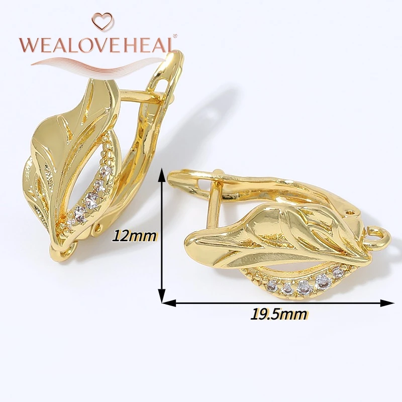 schmuckherstellung zubehör, Exquisite 18K vergoldete Messing-Blatt-Ohrringhaken, Pavé-Zirkon-Blumen-Französischer Ohrdraht mit Öse für DIY-Ohrhänger – Detail 17
