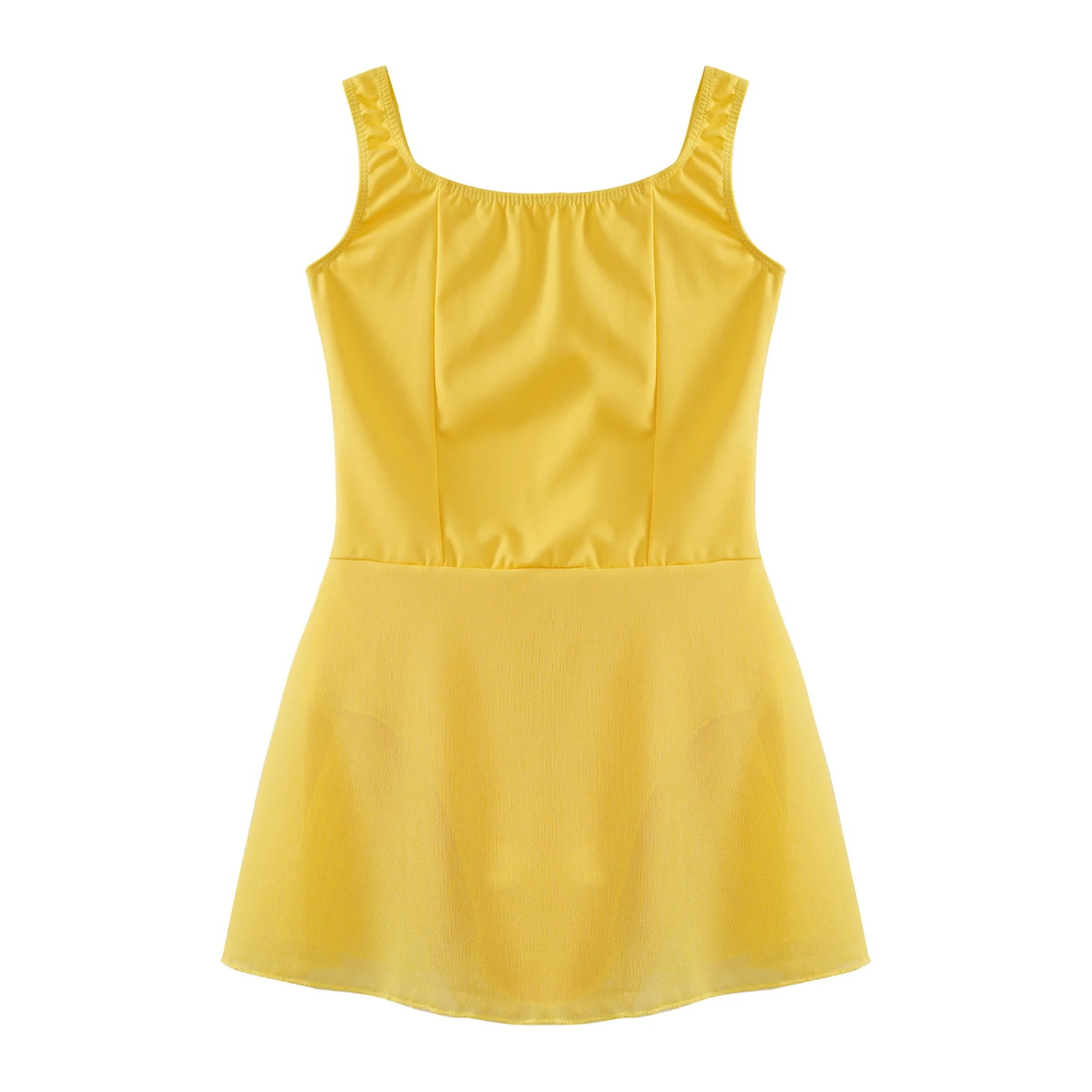 Kids Girls Wide Shoulder Straps Ballet Dance Dress Solid Color Sleeveless Leotard Dresses for Gymnastics Dancing Training