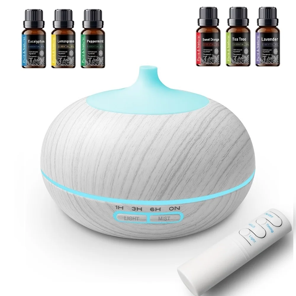

Diffuser For Home 6 Oils Aroma Oil Diffuser Bundle 550ml Wood Texture Essential Oil Aroma Oil Diffuser with Remote 7 Color Mo
