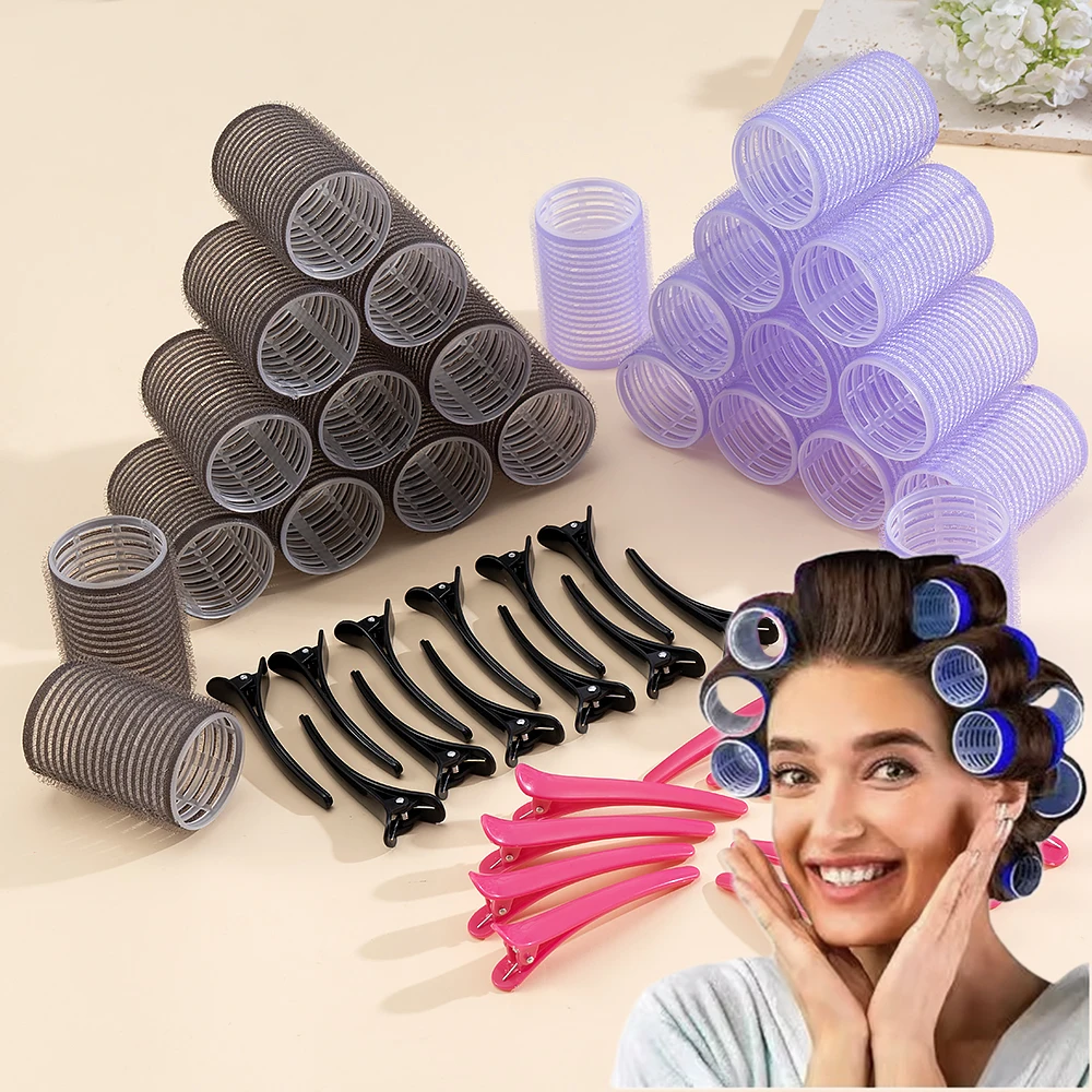 24pcs/Set Self Grip Hair Rollers No Heat Hair Clip Curlers Heatless Curls Hair Bangs Volume Self-adhesive Hook DIY Styling Tools