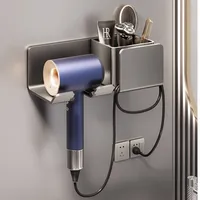 Aluminum Hair Dryer Holder punch-free Bathroom Accessories Wall Dryer Cradle Straightener Stand Hairdryer Organizer