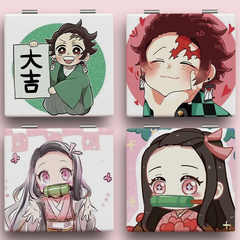 7×6cm Demon Slayer, Kimetsu no Yaiba, Folding Double-sided Makeup Mirror, Anime Cute, Portable Travel, Girls, Magnifying, Square