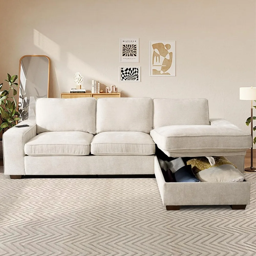 

99” L-Shape Convertible Sectional Couches Sofas with 190L Storage Chaise,Upholstered Sofas with Removable Cushion