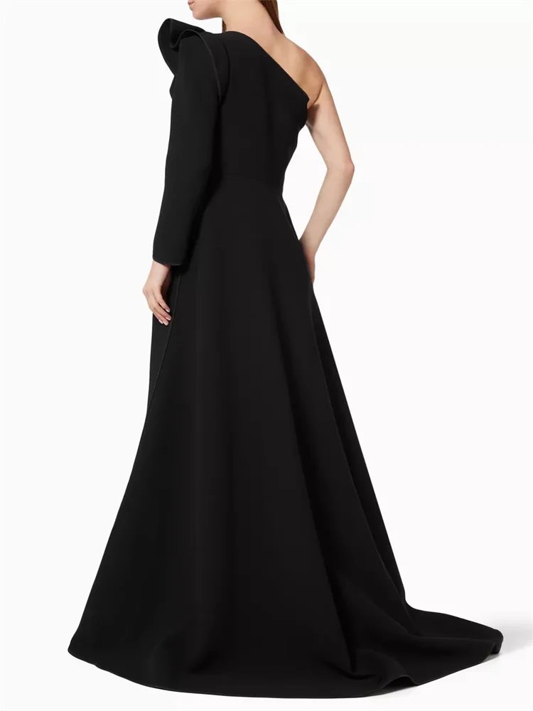 New Product One Shoulder Neckline Ruffle Detail A-Line Evening Dress Sexy Back Zipper Sweep Train High Slit Gowns For Women 2024