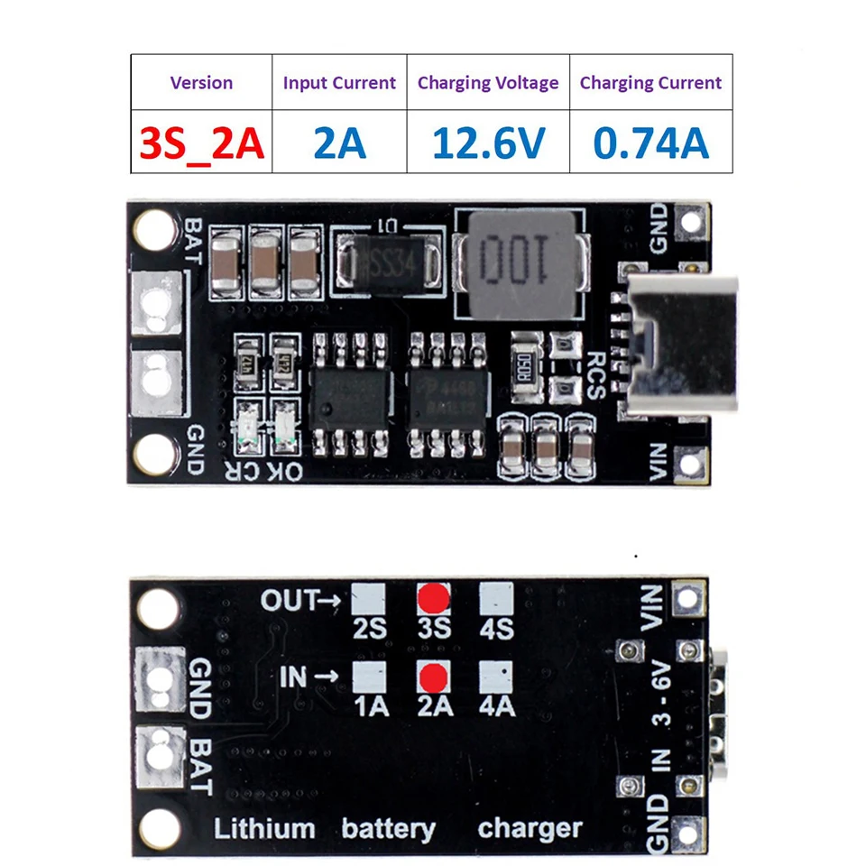 Type C BMS 2S 3S 4S 1A 2A 4A 18650 21700 3.7V Lithium Battery Charge Board Step-Up Boost Li-Po Polymer USB C To 8.4V 12.6V 16.8V