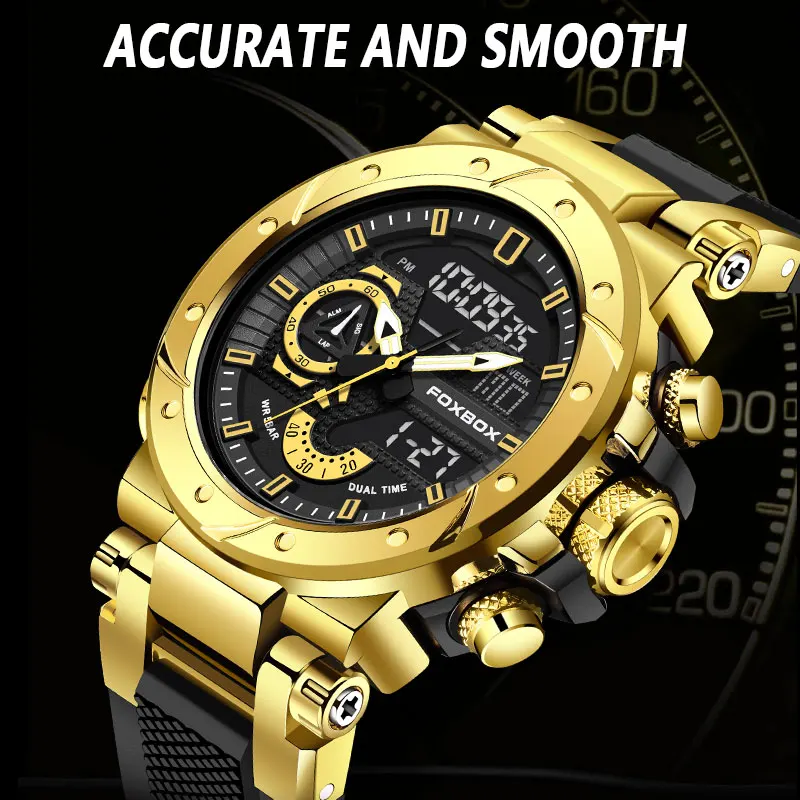 FOXBOX Waterproof Watch Men Military Analog Digital Watches For Men Top Brand Luxury Silicone Sports Men's Quartz Wristwatch