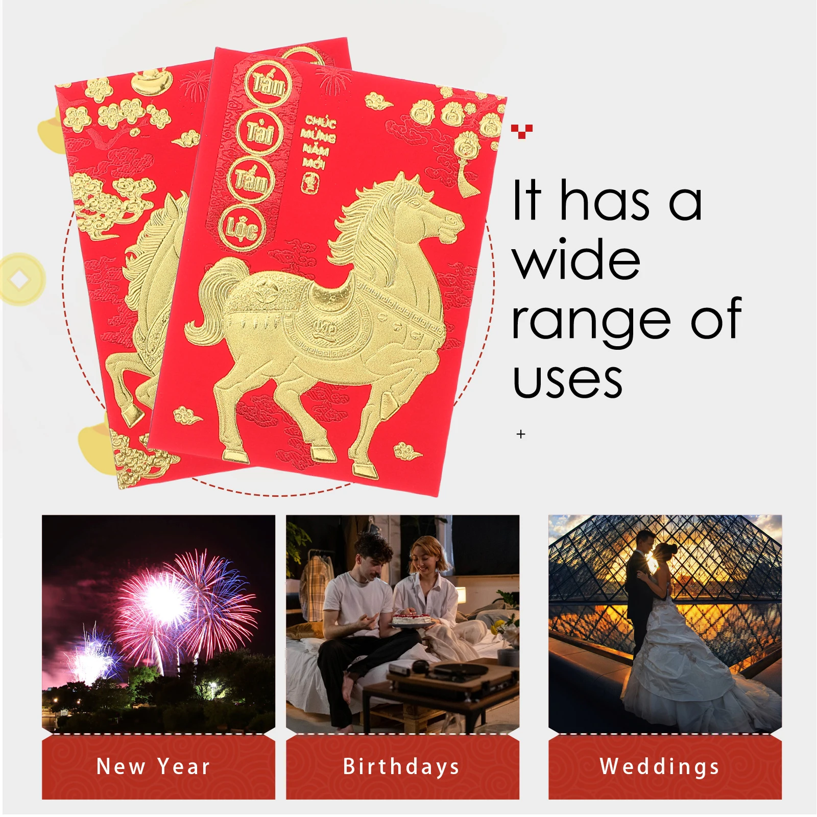 

120pcs Horse Year Vietnamese 2026 Lunar New Year Money For Cash Yellow Festive Cultural Celebration Red Cash Envelopes Lunar