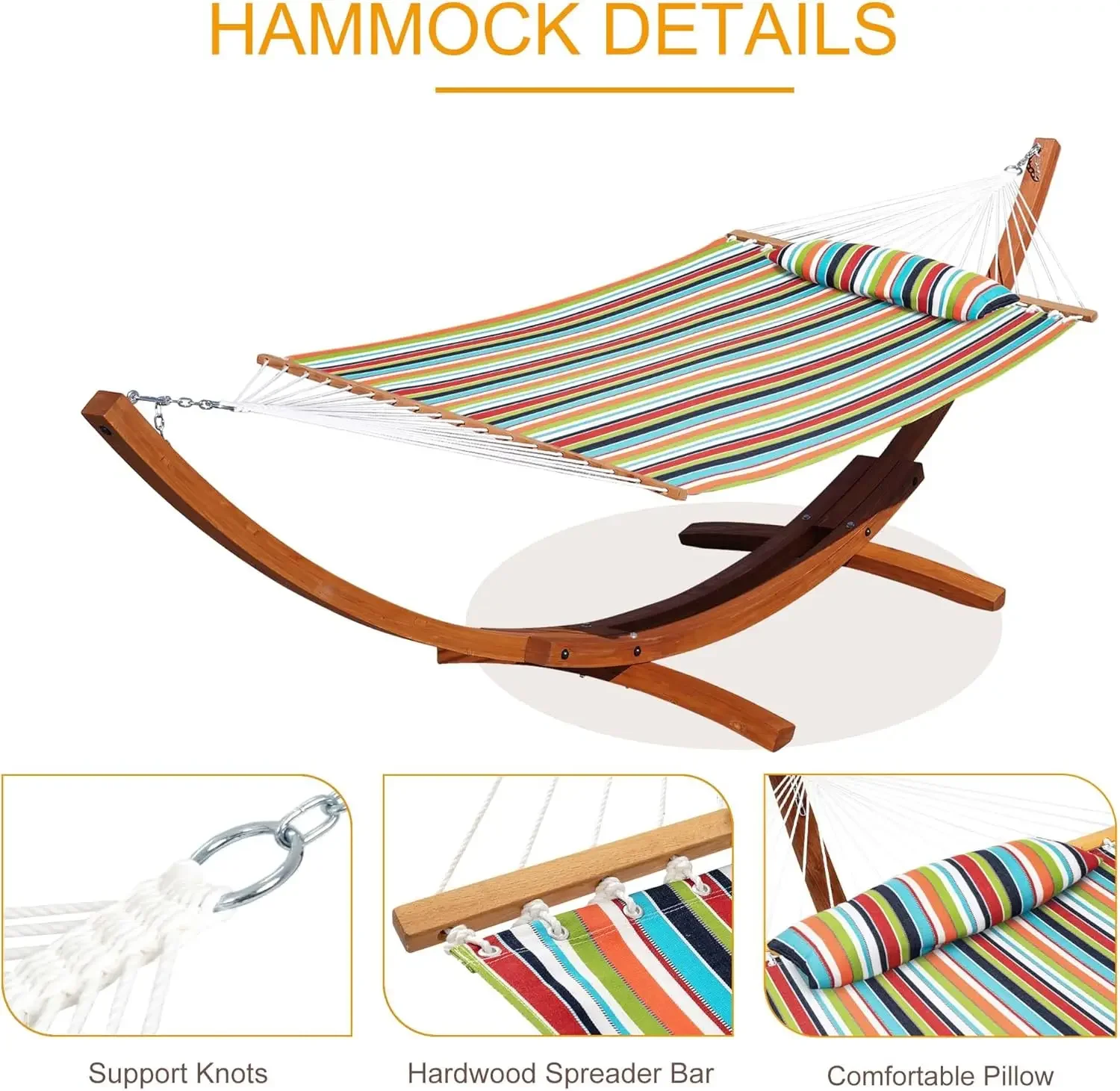 Lazy Daze 12FT Sunbrella Stoffhängematte mit Holzbogenständer | Kostenloses Kissen passend für zwei Personen |   Allwetter- und lichtbeständig für
