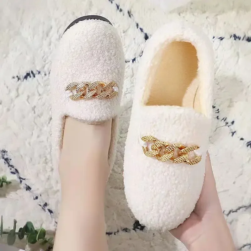 Womens Slippers Warm Short Plush Lining House Shoes Moccassins Slip on Fashion Lady Flats Loafers Non Slip Walking Shoes