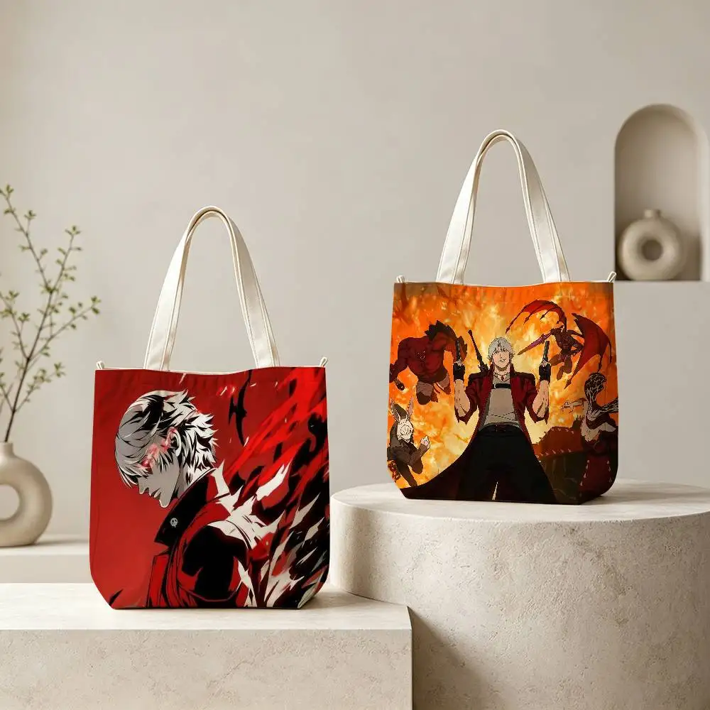D-Dante D-Devil May C-Cry Tote Bag for Women Reusable Shopping Tote Bag Zippered Shoulder Bags Print