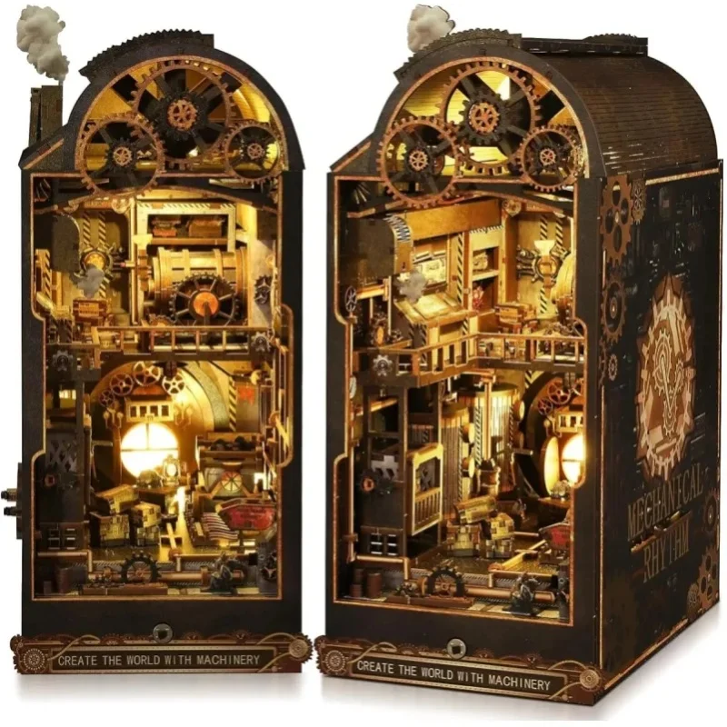 Mechanisches Werkstatt-Modellbausatz im Steampunk-Stil, Miniatur-DIY-Spielzeug, Ideales Geschenk, Buchnischen-Dekoration