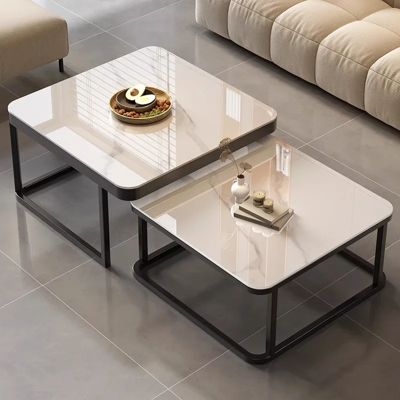 

Light luxury coffee table living room household modern small apartment tea glass rock slab square TV cabinet combination
