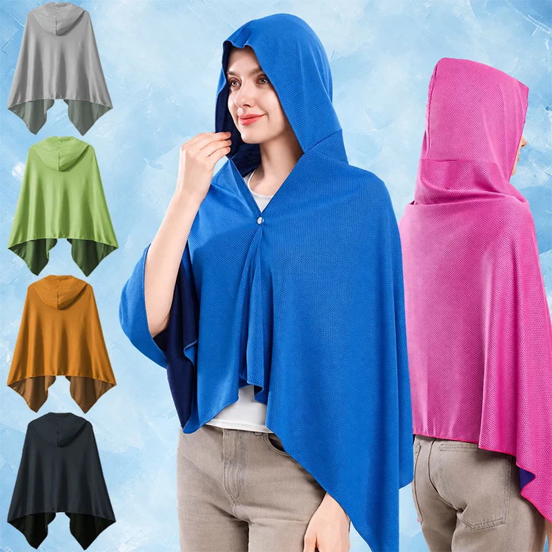 Summer New Cooling Quick Dry Hooded Cape, Women UV Protection Poncho, Lightweight Sun Shawl for Cycling Beach Diving