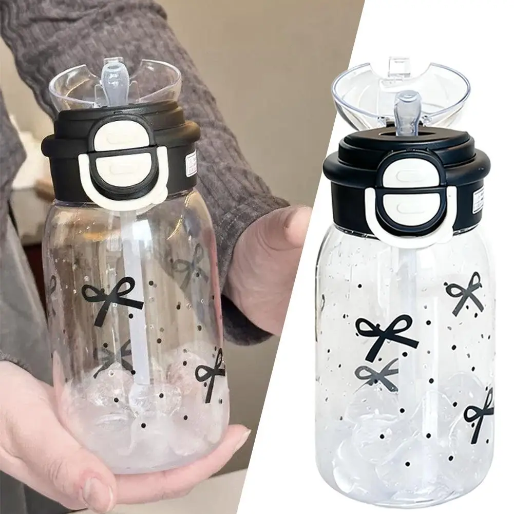 زجاجة مياه لطيفة مع غطاء بلاستيكي محمول منبثق من القش كوب ماء للأطفال زجاجة كاواي مقاومة للتسرب زجاجة شرب لطيفة #4