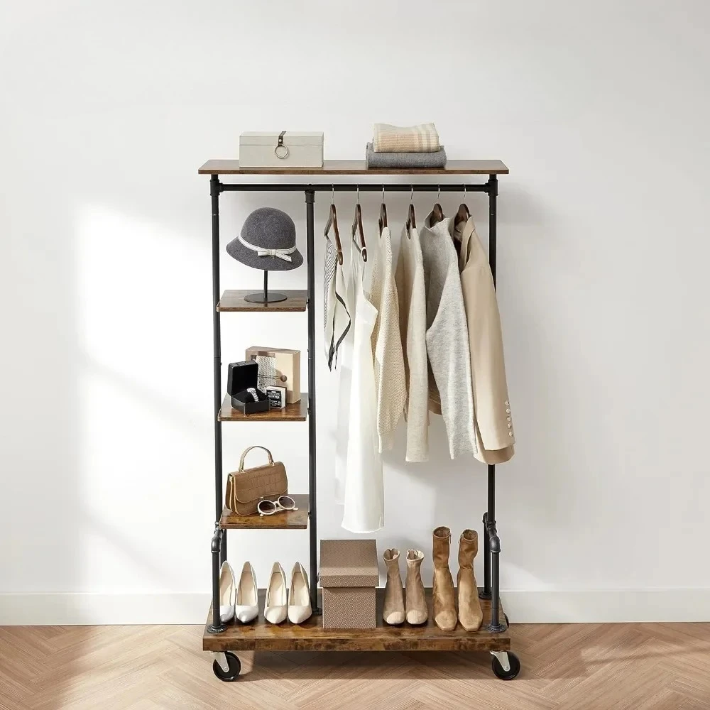 

#For Clothes Rack, Clothing Garment Rack on Wheels, Rolling Clothes Organizer with 5-Tier, Industrial Pipe Style&