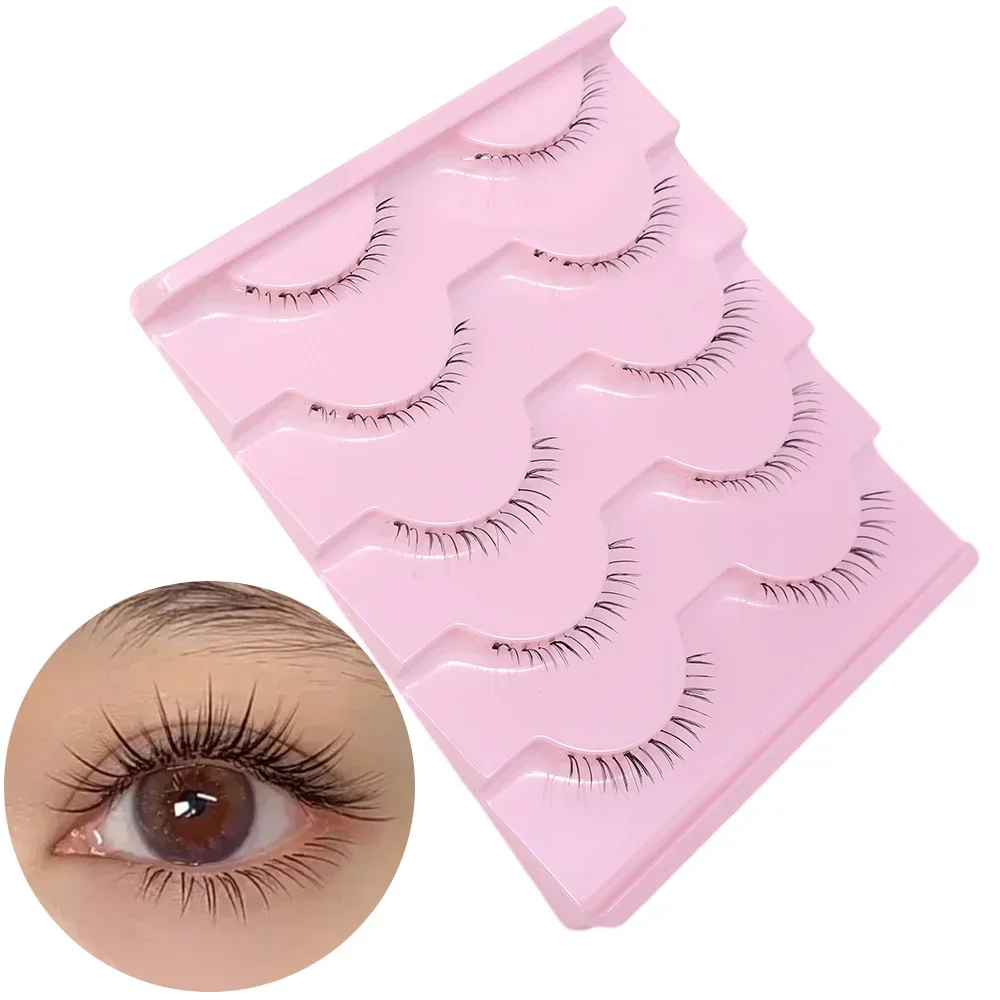 Faux cils inférieurs naturels réutilisables faits à la main, bande transparente, extension astronomique, outils de maquillage, 5 paires