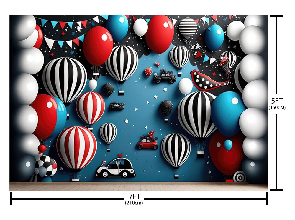 

Mehofond Photography Backdrop 3D Black White Hot Balloons Boy Birthday Party Portrait Colorful Banner Background Photo Studio