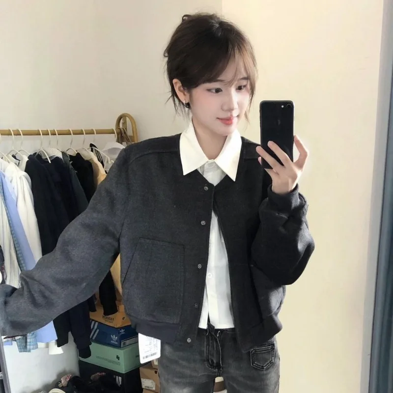 American Retro Jackets Women Autumn New Fashion Crops All-match Casual Coats Solid Femme Popular High Street Mujer Hipster Chic