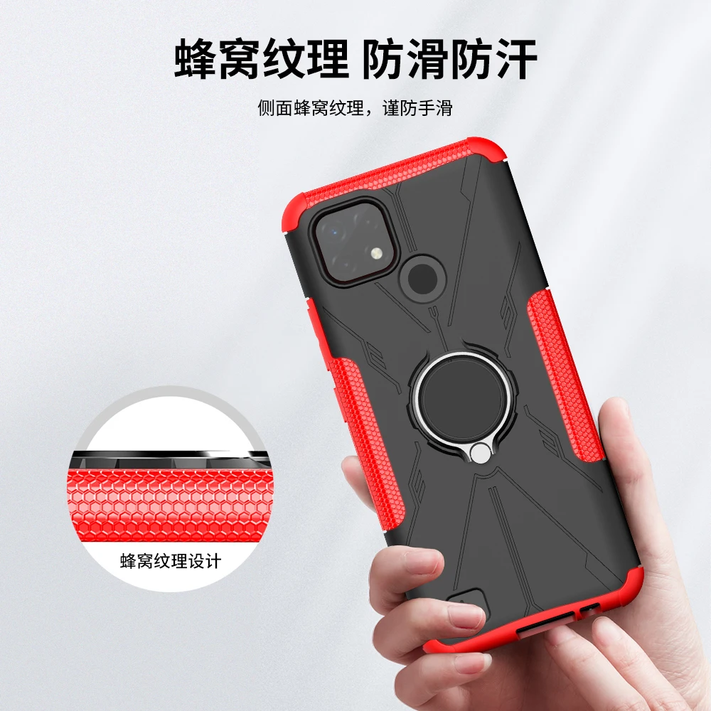 Armor Shockproof Case For OPPO Realme C20 C21 Magnetic Car Holder Ring Cover For Realme C 20 21 Silicone Bumper Back Cover