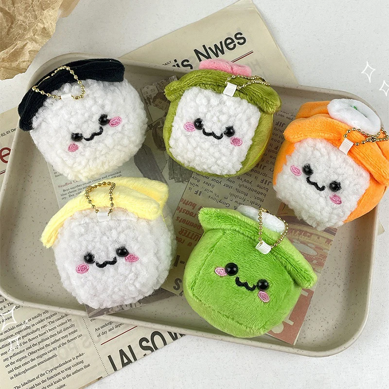 1PC Kawaii ญี่ปุ่นที่มีสีสันข้าวลูกตุ๊กตาจี้น่ารักปลาแซลมอนซูชิตุ๊กตาพวงกุญแจมินิตุ๊กตาของเล่นคู่ของขวัญ