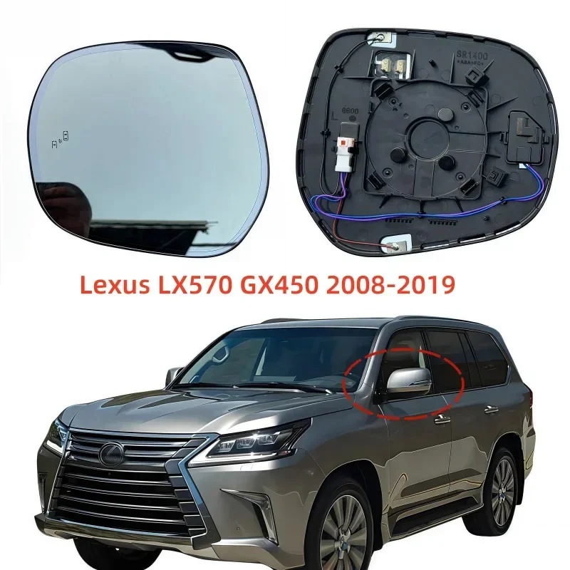 Auto Dim Heated Rearview Mirror Lens with Blind Spot Detection Fit for Toyota Land Cruiser Lexus LX570 GX450 2008-2019