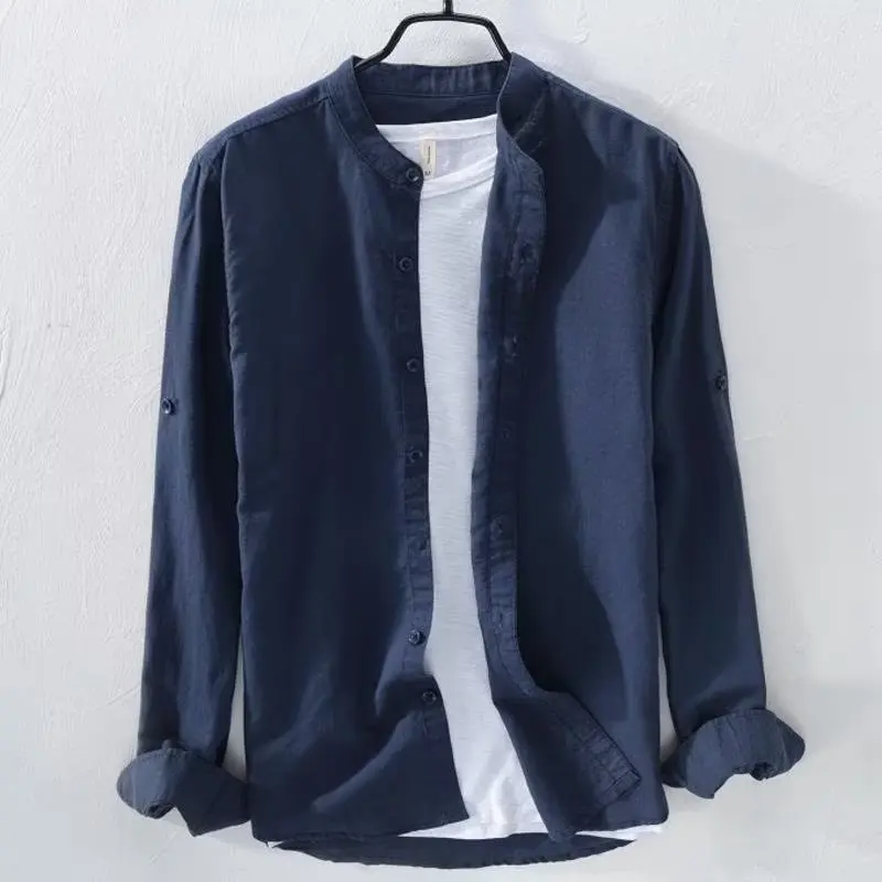 

New Men's Casual Blouse Cotton Linen Shirt Loose Tops Long Sleeve Tee Shirt Spring Autumn Casual Handsome Men's Shirts