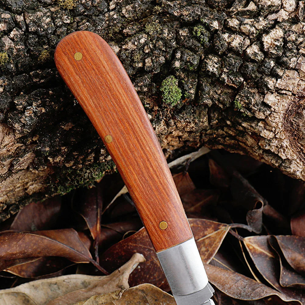 Garden Grafting Knife Stainless Steel Mushroom Electrician Folding Pocket Knife EDC Hand Tools Wooden Handle Camping Gadgets