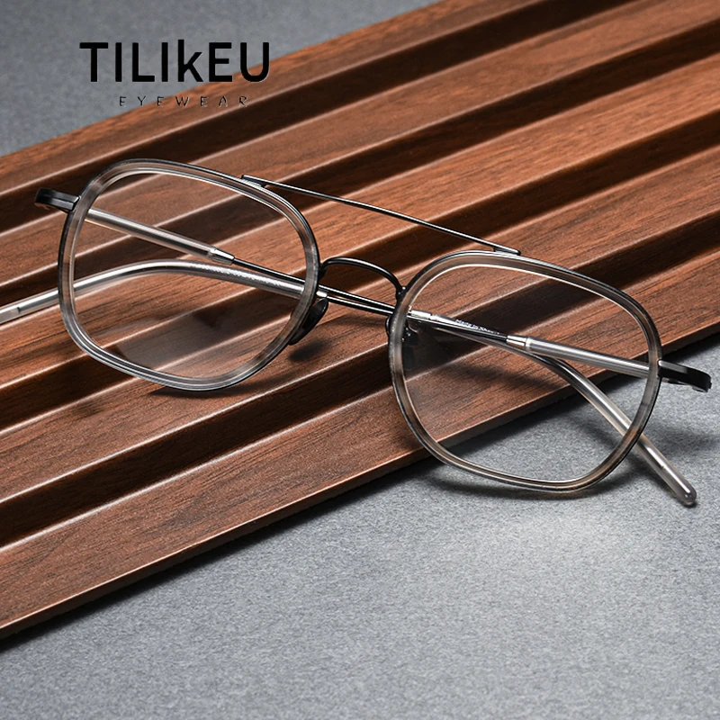 

Винтажная оправа для очков из чистого титана с двойным лучом, мужская и женская оптическая оправа для очков-авиатор по рецепту, ацетатная оправа для очков с большим лицом