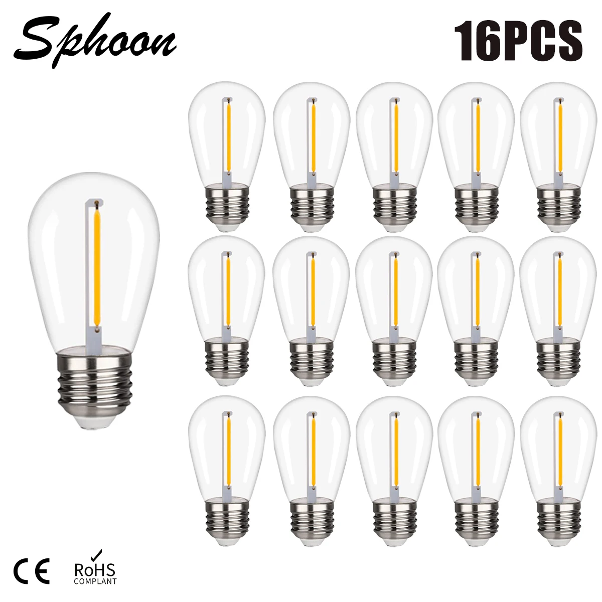 

16pcs LED S14 Replacement Light Bulbs 1W E27 220V Shatterproof to Replace 11W Incandescent Waterproof Outdoor String Light Bulb