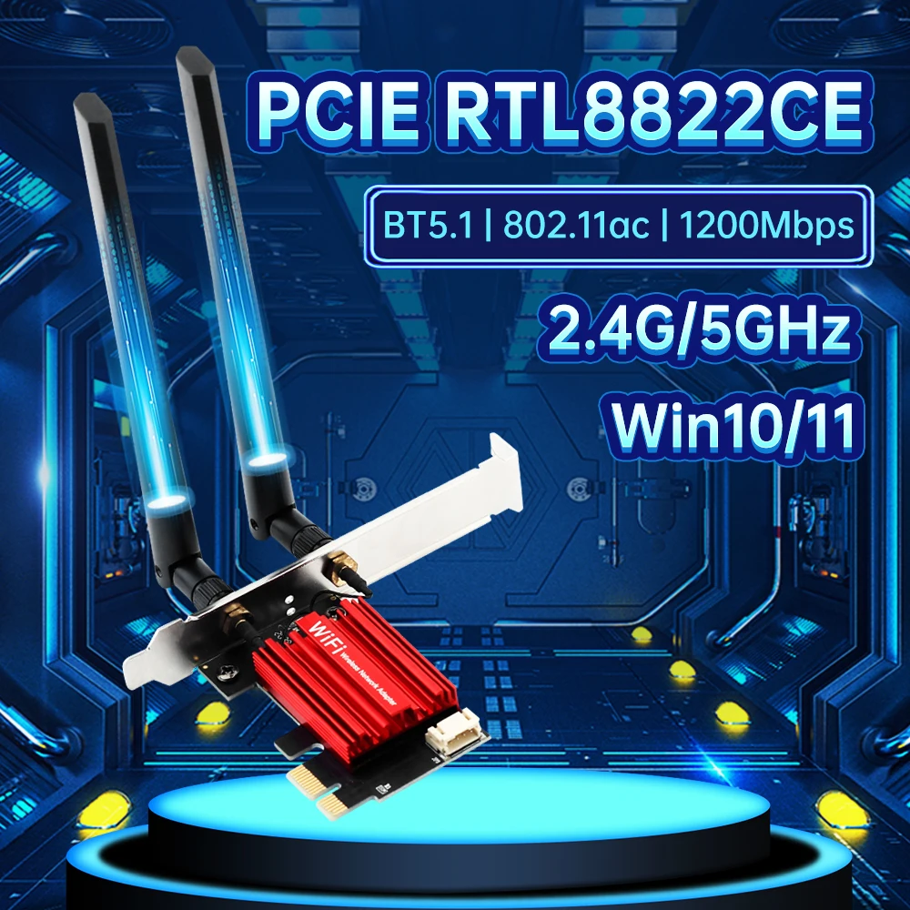 

Wi-Fi 5 RTL8822CE BT5.1 AC1200 PCIE Wi-Fi адаптер 802.11ac 1200 Мбит/с сетевая карта беспроводная Ethernet-карта для настольного компьютера для Win10/11