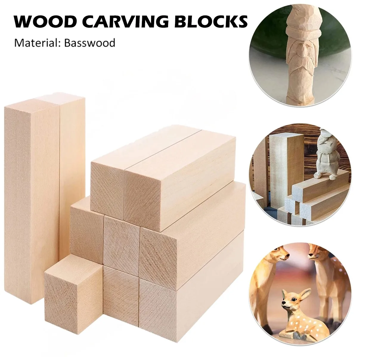 Basswood Carving Block Unfinished Basswood Project Craft Kit Natural Soft Smooth Wood Carving Block DIY Hobby Set for Beginners