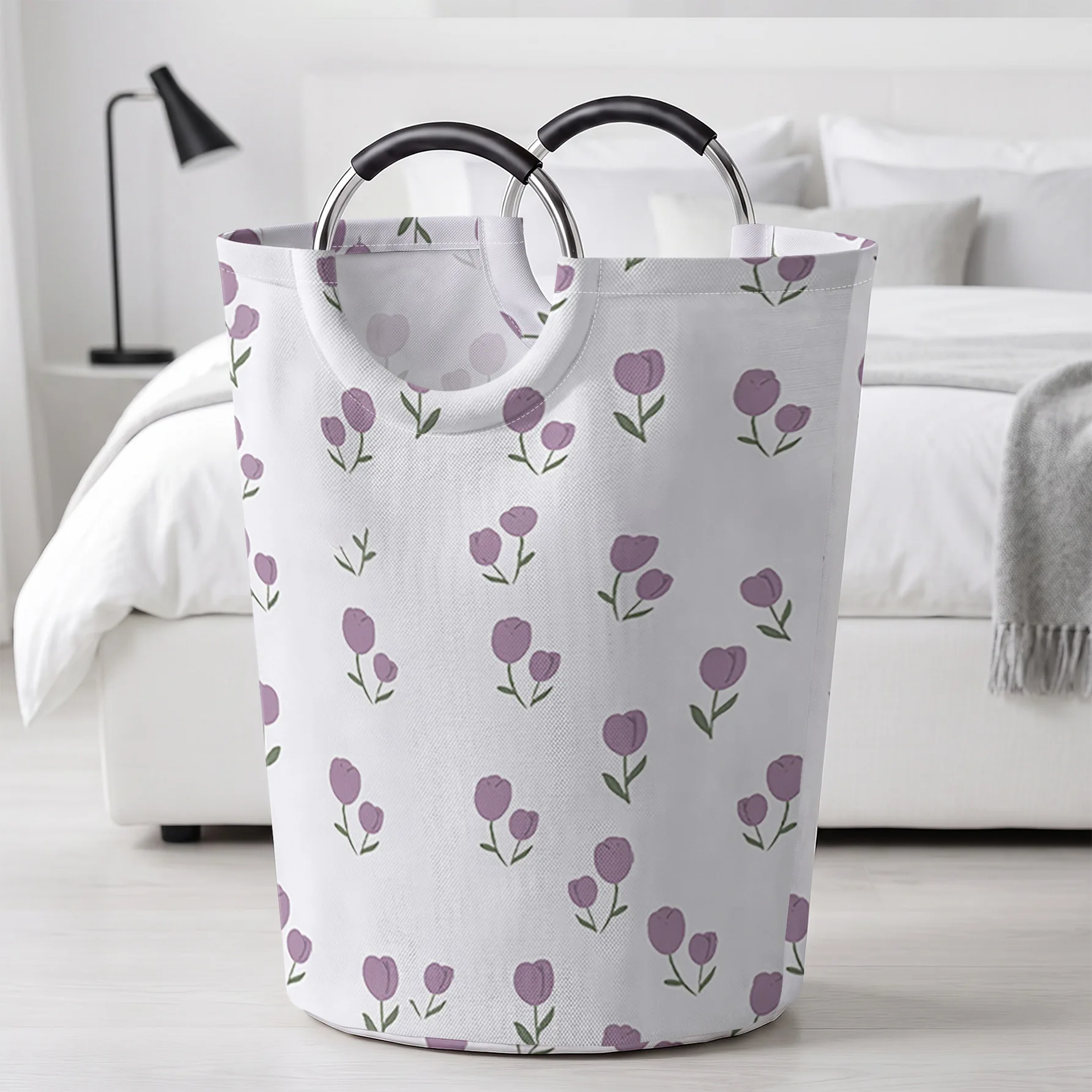 Light Purple Tulip All‑Over Print Handheld Storage Basket, For Laundry, Bedroom & Home Sundries Storage