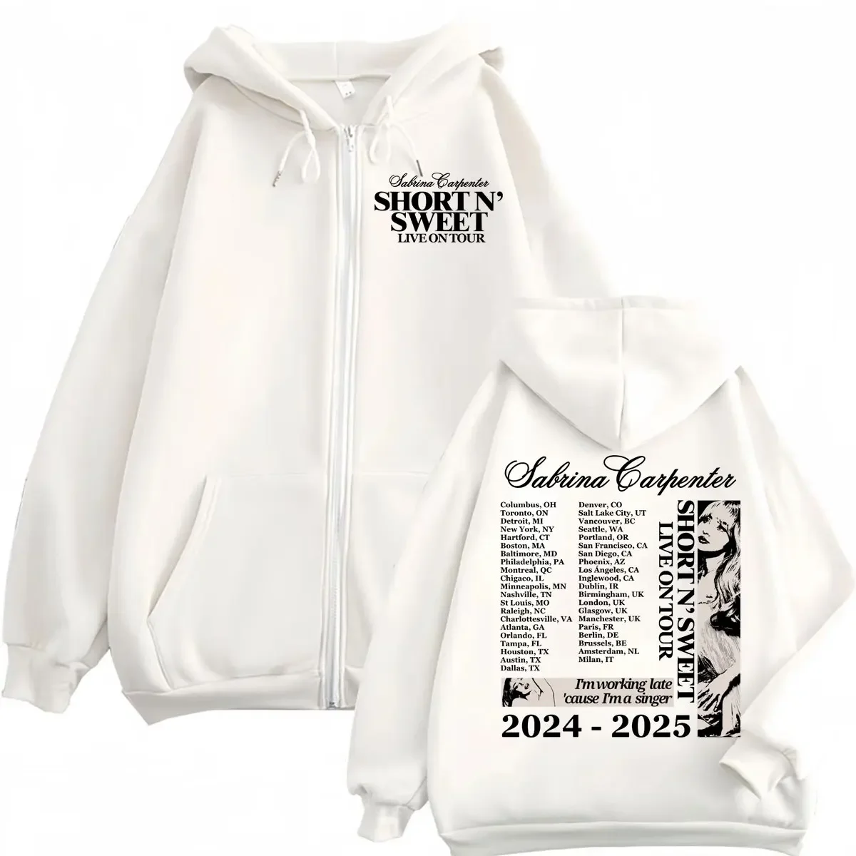 Sabrina Carpenter Short N' Sweet Tour 2025 Zipper Hoodie Moda Estética Zip Up Moletons Homens Mulheres Casual Pulôveres Soltos