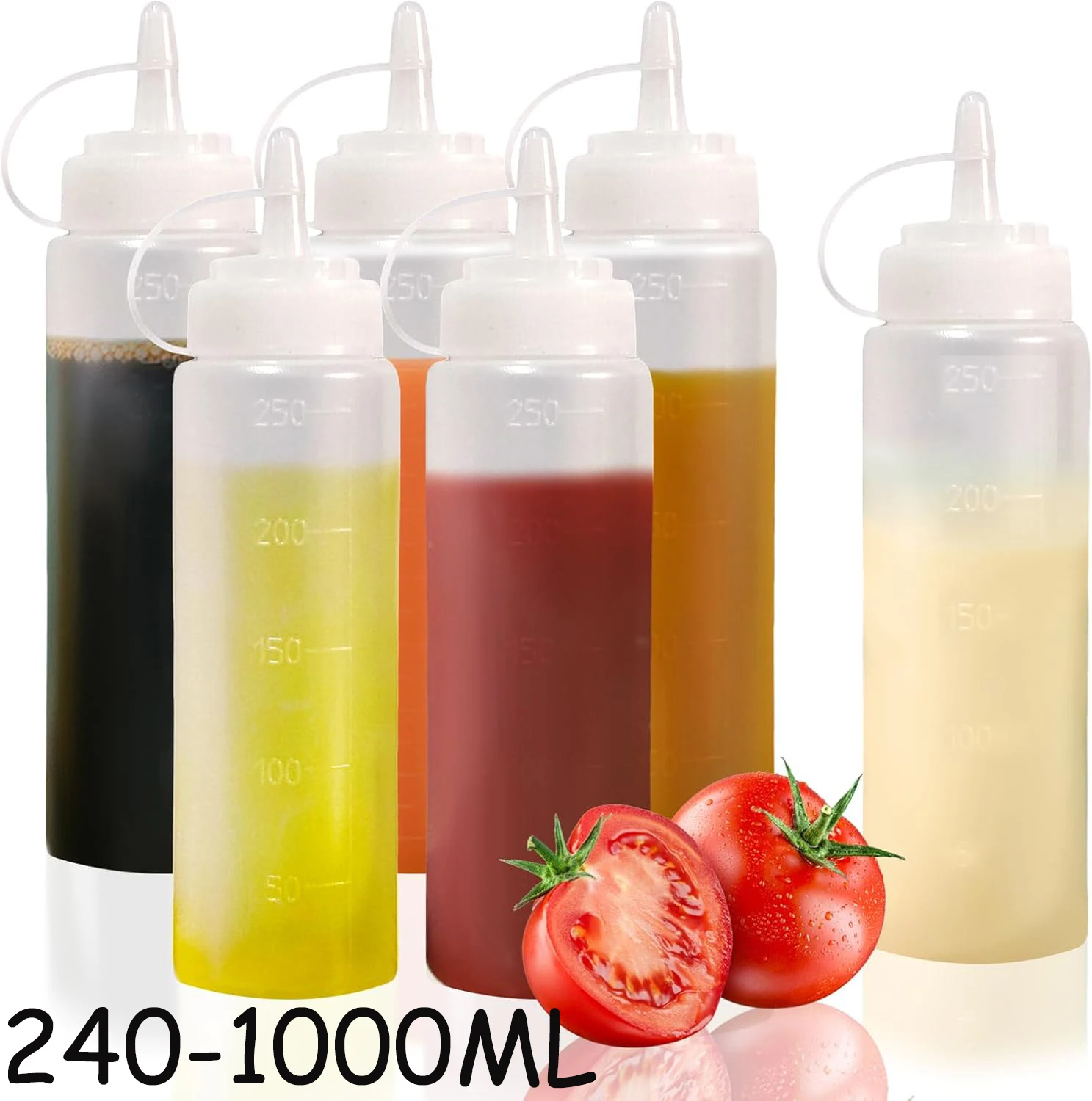 Botellas grandes para condimentos exprimibles con boquillas, salada de mostaza y salsa, dispensador de salsas para barbacoa, botella para salsa exprimidora, utensilio de cocina