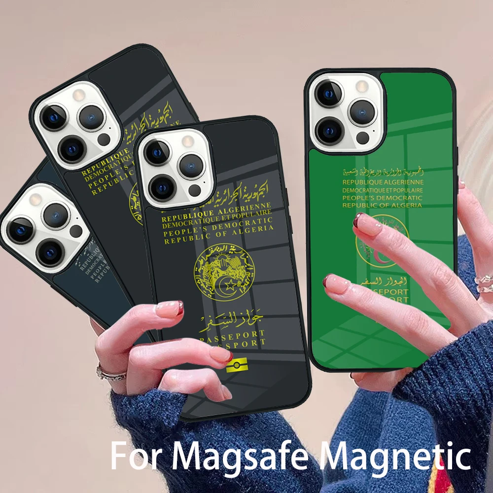 

Algerian Passport Phone Case Magesafe Magnetic Wireless Charge Cover For IPhone 16 11 12 13 14 15 Pro Max Plus Mini